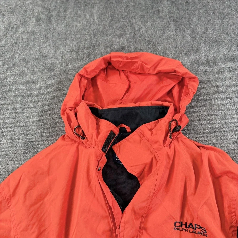 Chaps Ralph Lauren Jacket Mens XL Orange Hooded Windbreaker‎ Outdoor Coat